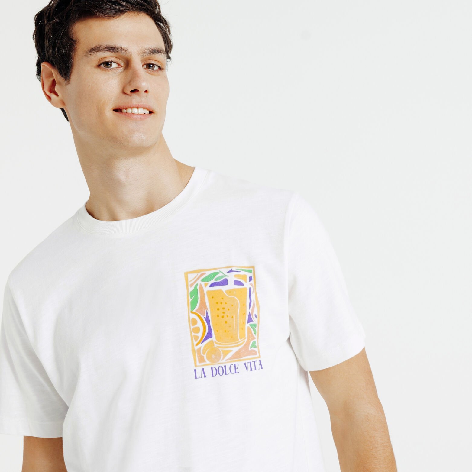 T-shirt met "dolce vita" print voor- en achteraan