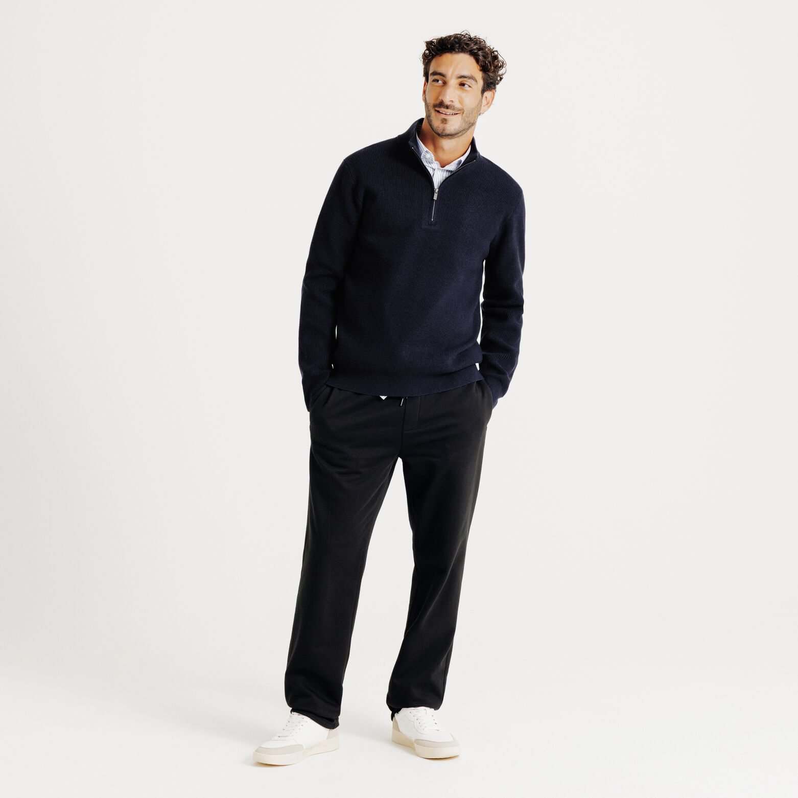 Trui met opstaande kraag en rits in wafelstof