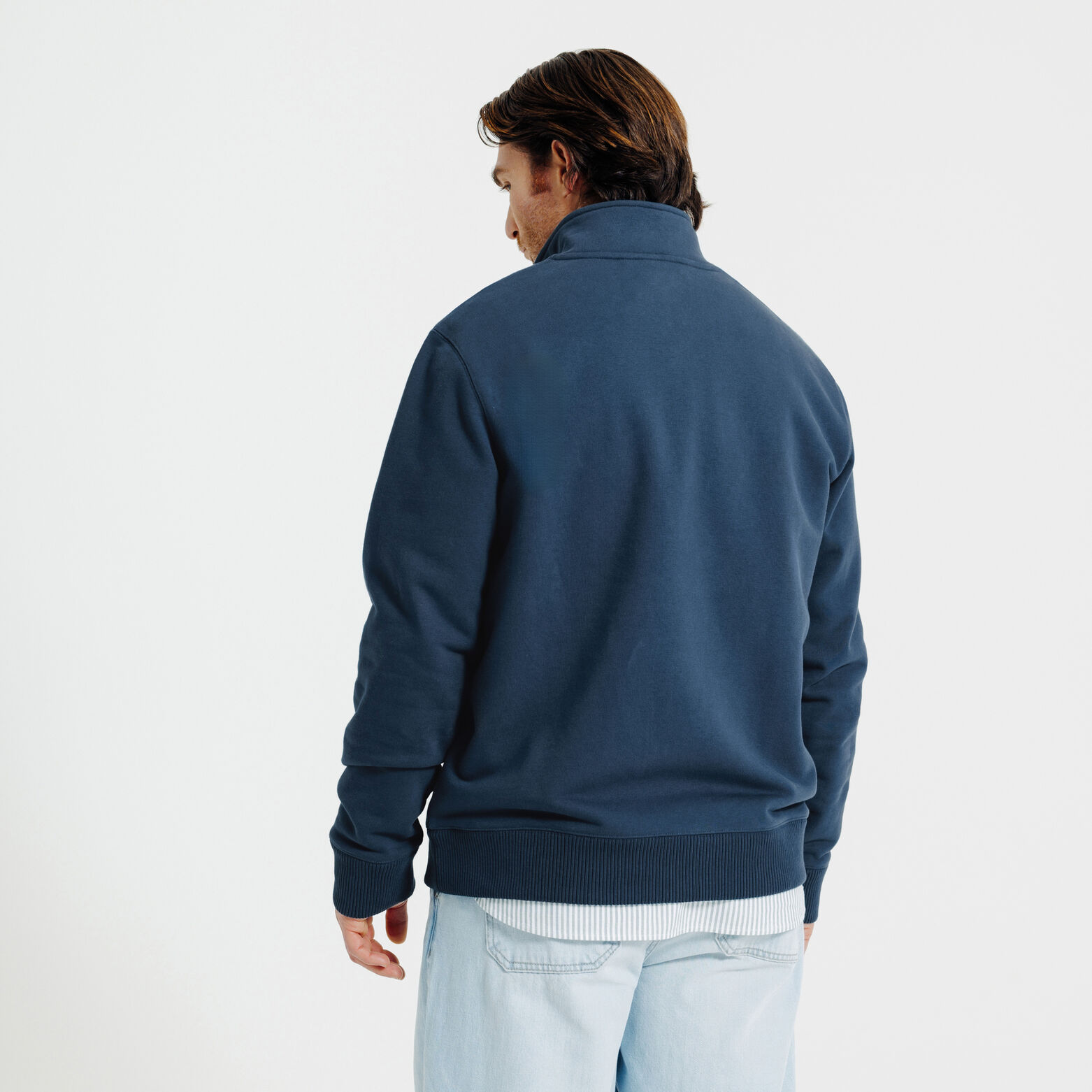 Effen heavy weight sweater opstaande kraag met rit