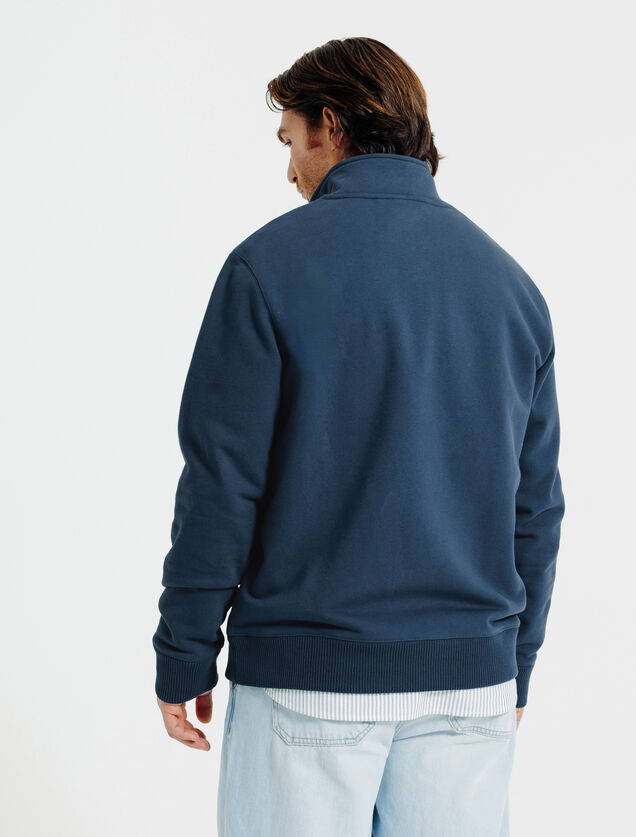 Effen heavy weight sweater opstaande kraag met rit