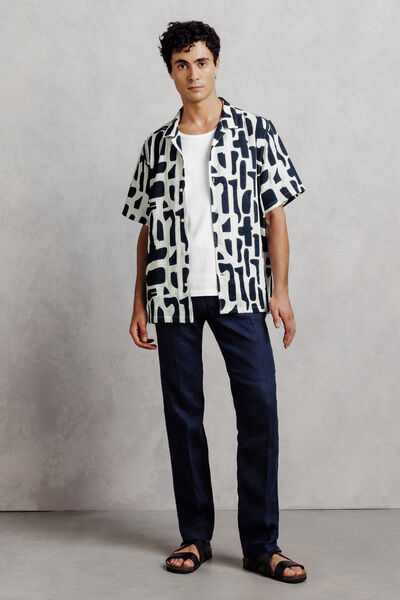 Chemisette 100% coton imprim&eacute; col requin