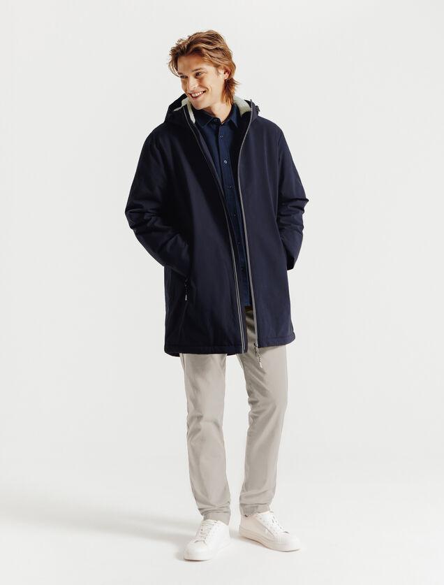 Parka longue &agrave; capuche doubl&eacute;e en sherpa