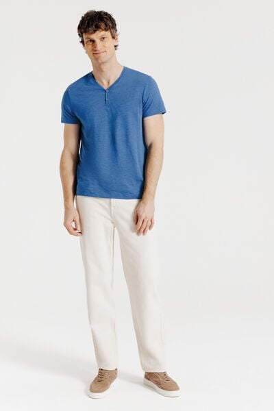 Tee shirt col tunisien en mati&egrave;re flamm&eacute;e