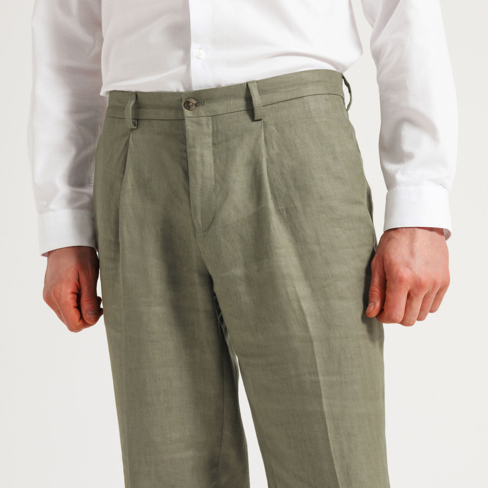 Pantalon de costume confort motif chevron 100% lin