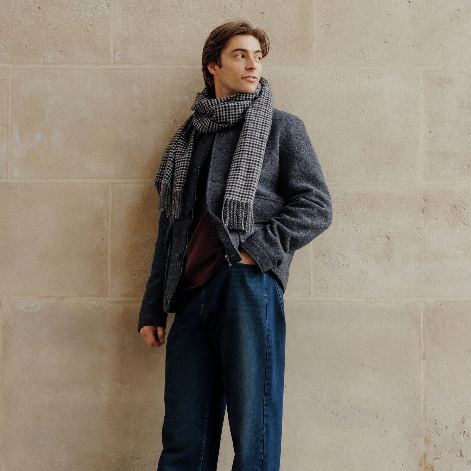 Jack met hemdskraag in wol