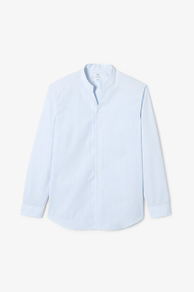 Chemise col mao ouvert en coton regular ray&eacute;e