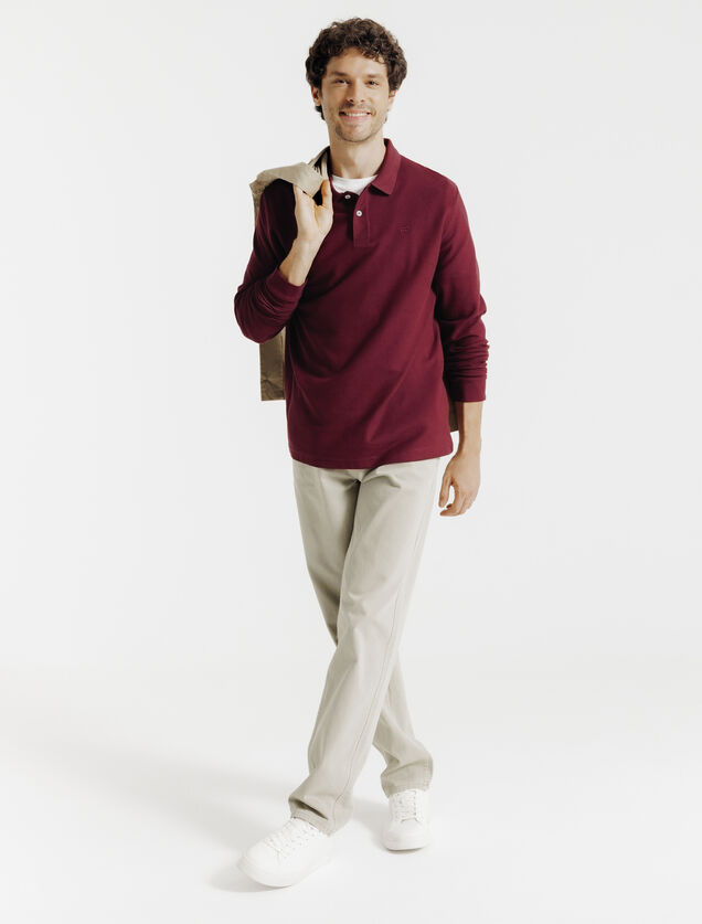 Effen polo in piqu&eacute;katoen, met lange mouwen