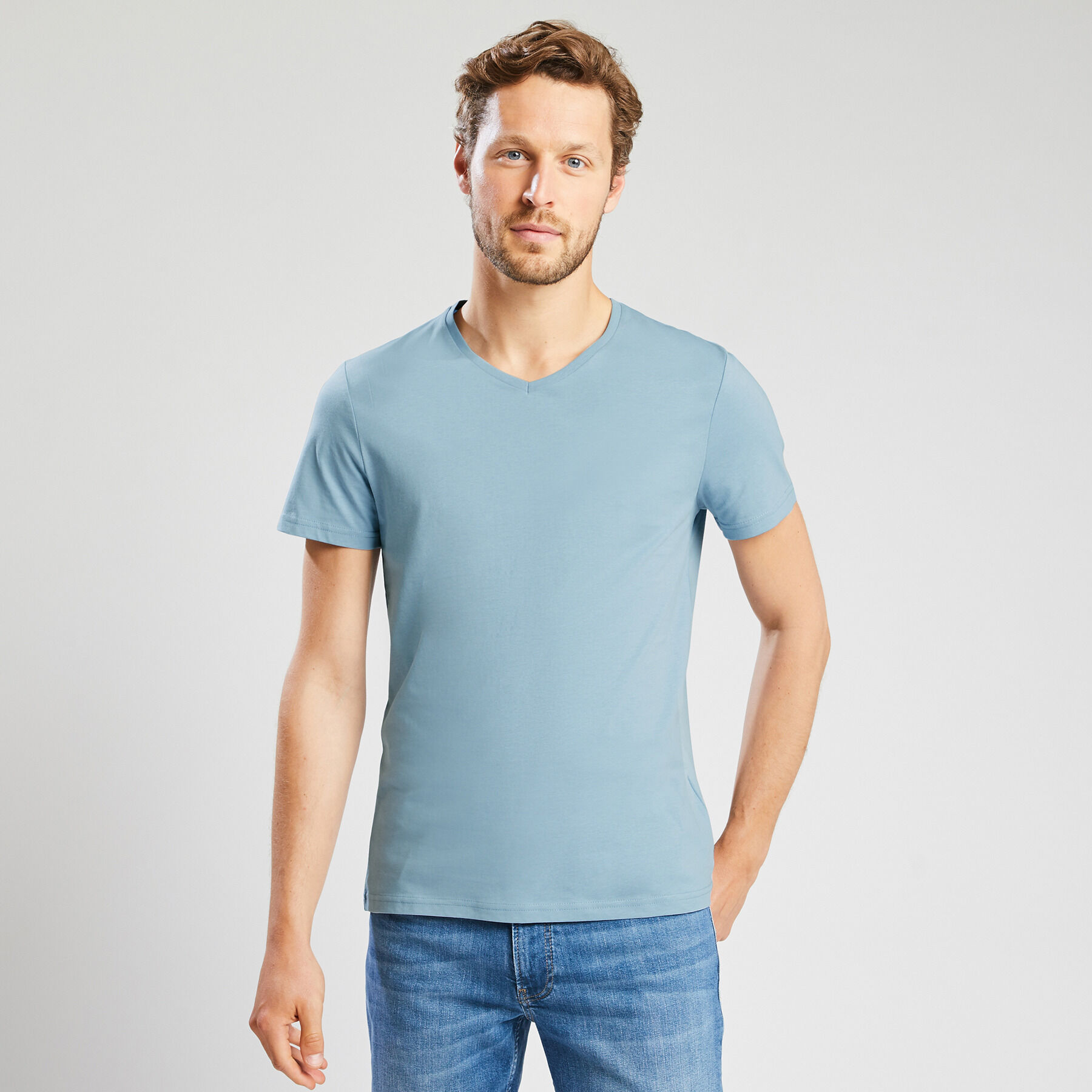 Tee shirt grand col v homme deals