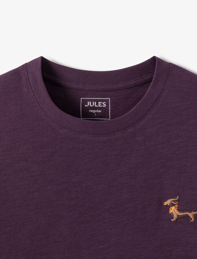 T-shirt in gevlamde stof met borduursel op de bors