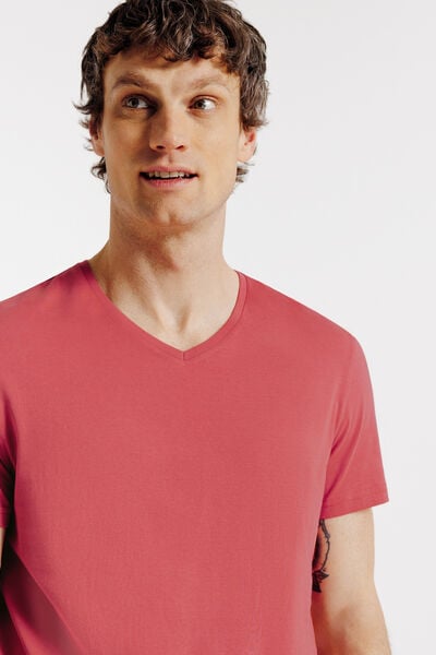 Basic T-shirt met V-hals in biokatoen
