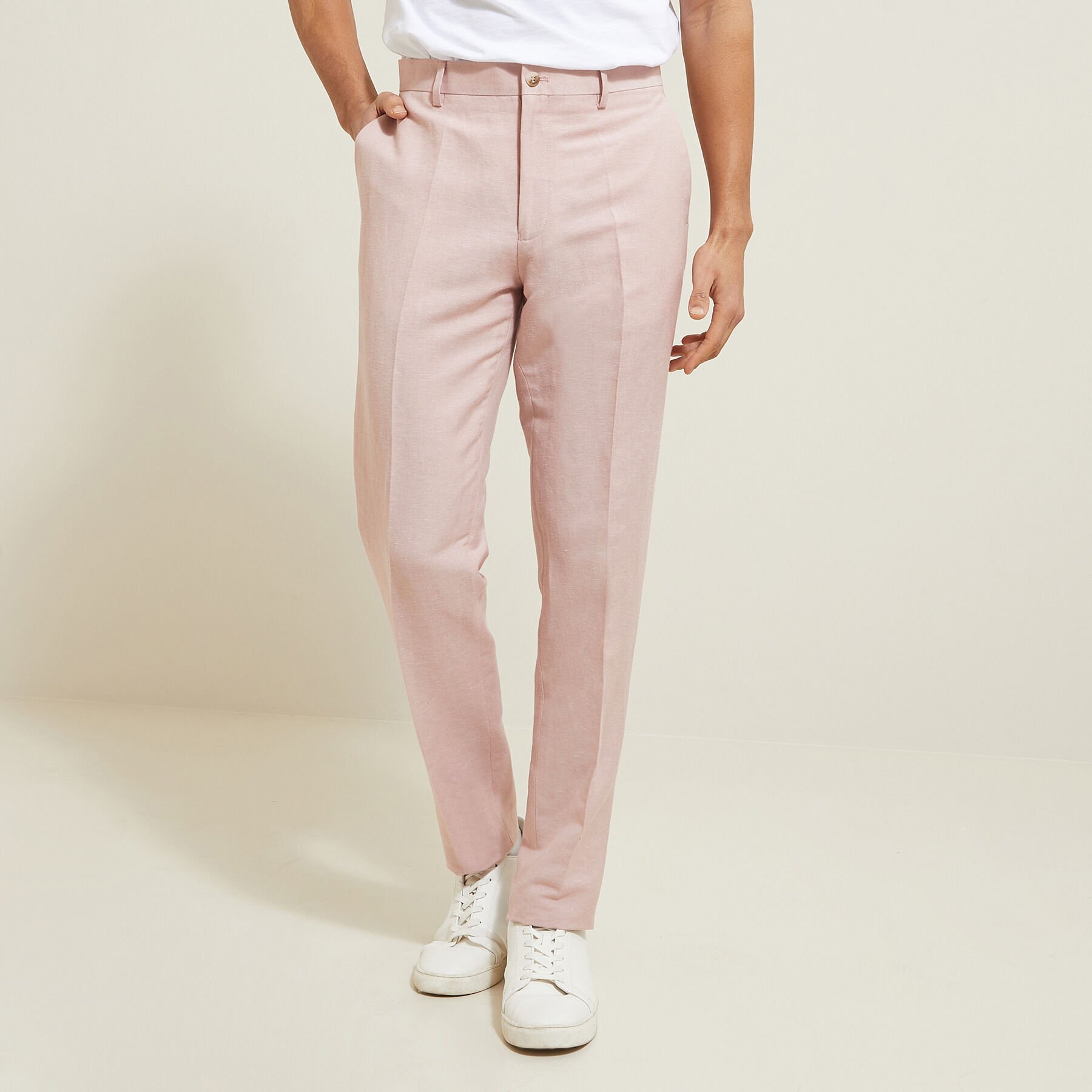 Costume 2 pieces slim contenant du lin Rose