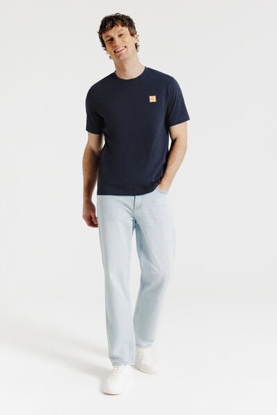 T-shirt in gevlamde stof met borduursel op de bors