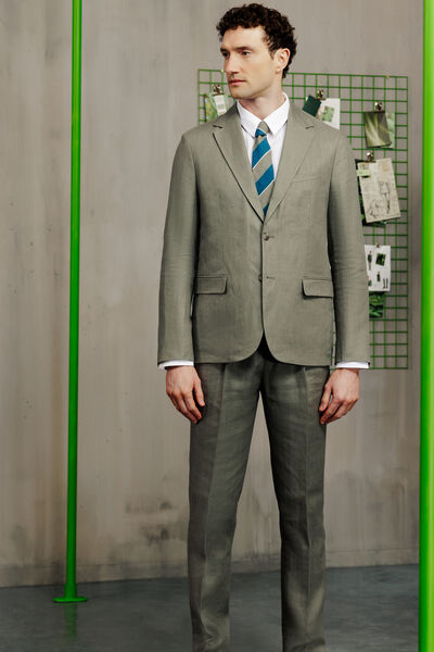 Het pakket comfortabel kostuum in visgraat - Khaki