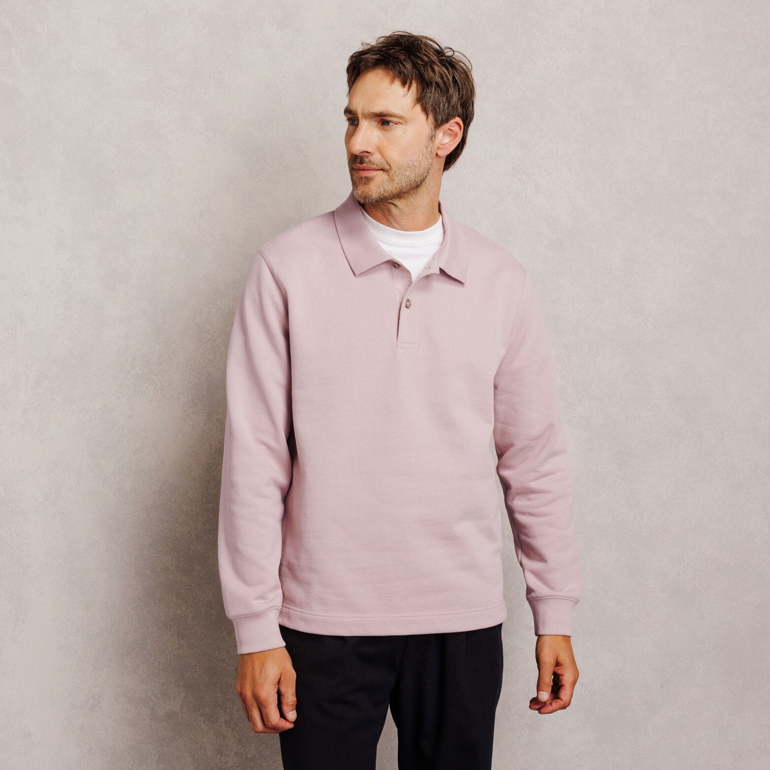 Polo en molleton boutonn&eacute; uni