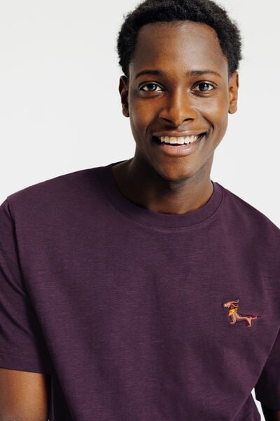 T-shirt in gevlamde stof met borduursel op de bors