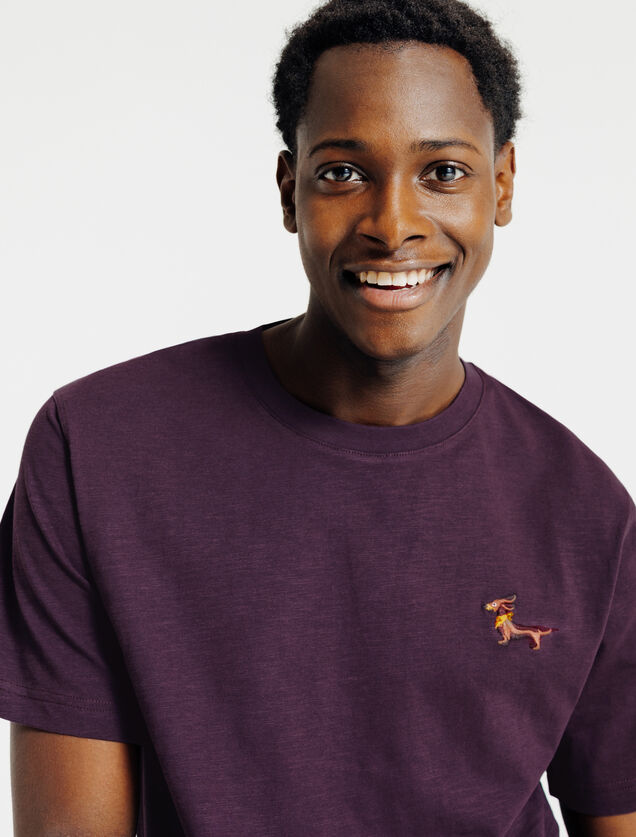 T-shirt in gevlamde stof met borduursel op de bors