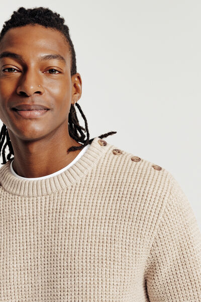 Trui ronde hals met knopen in wafelsteek