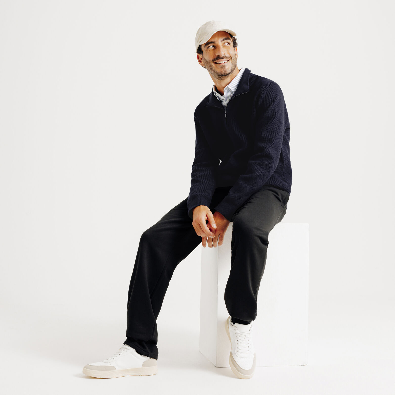 Trui met opstaande kraag en rits in wafelstof