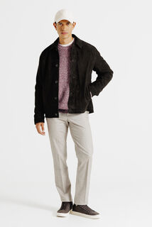 Blouson en cuir col chemise