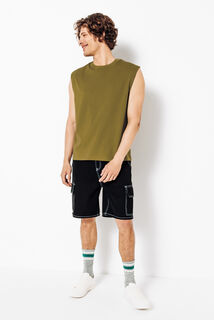 Effen mouwloos hemdje met ronde hals in katoen