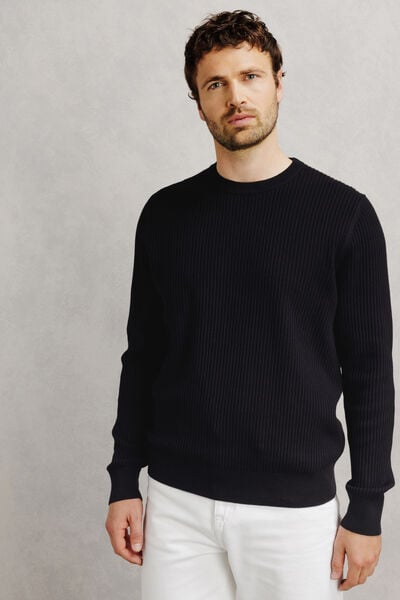 Pull col rond 100% coton point fantaisie