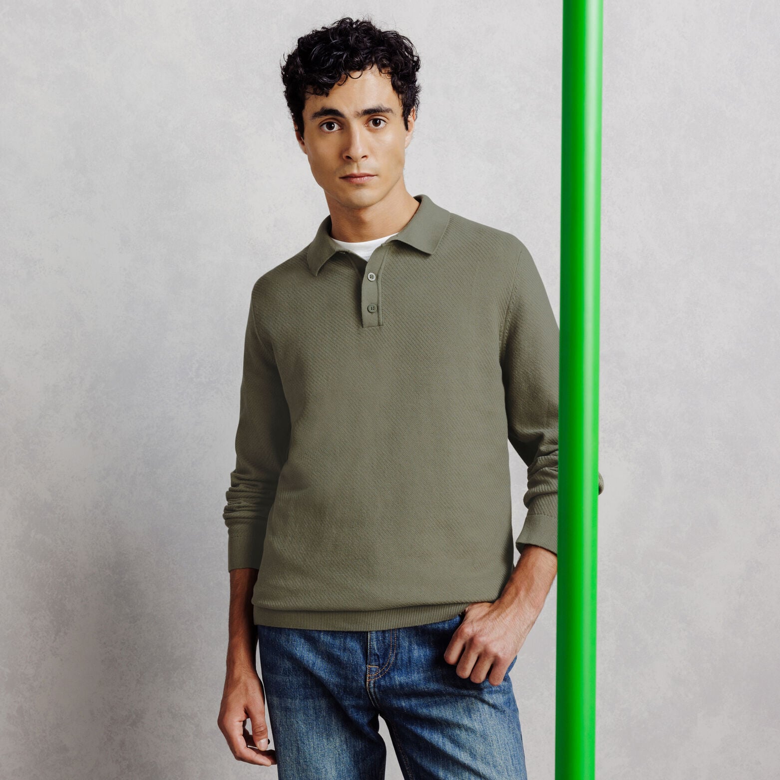 Pull col polo boutonn&eacute; fantaisie
