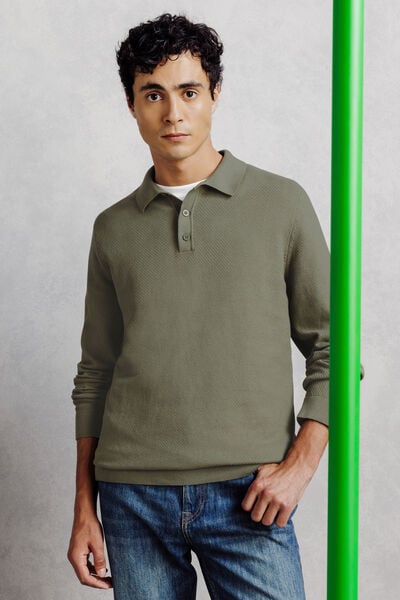 Pull col polo boutonn&eacute; fantaisie