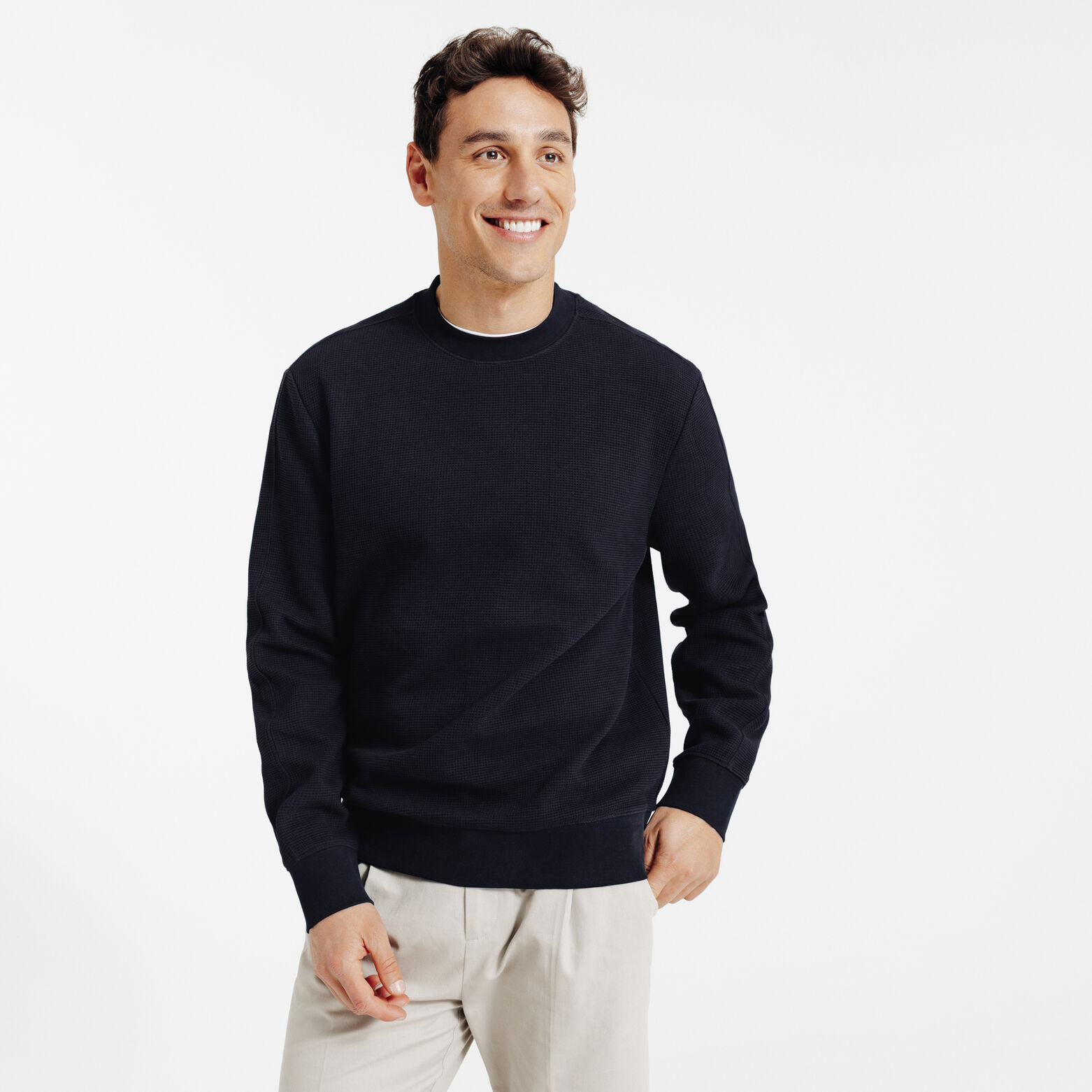 Sweater ronde hals in wafelstructuur