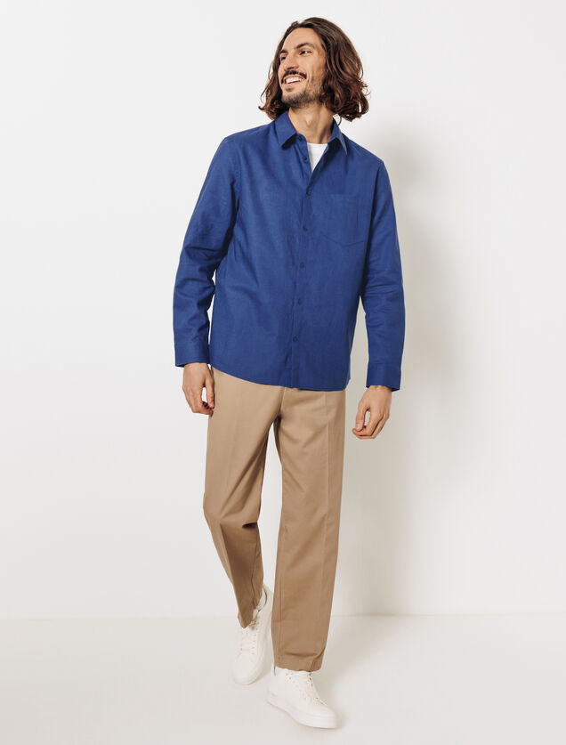 Effen hemd in katoen en linnen