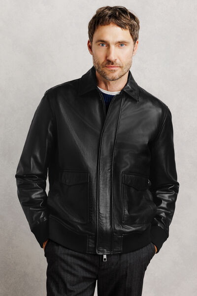 Blouson 100% leer met hemdkraag