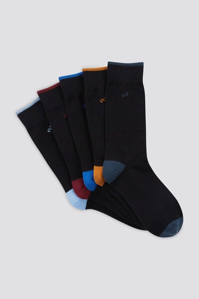 Set van 5 paar sokken, contrasterende hiel en teen