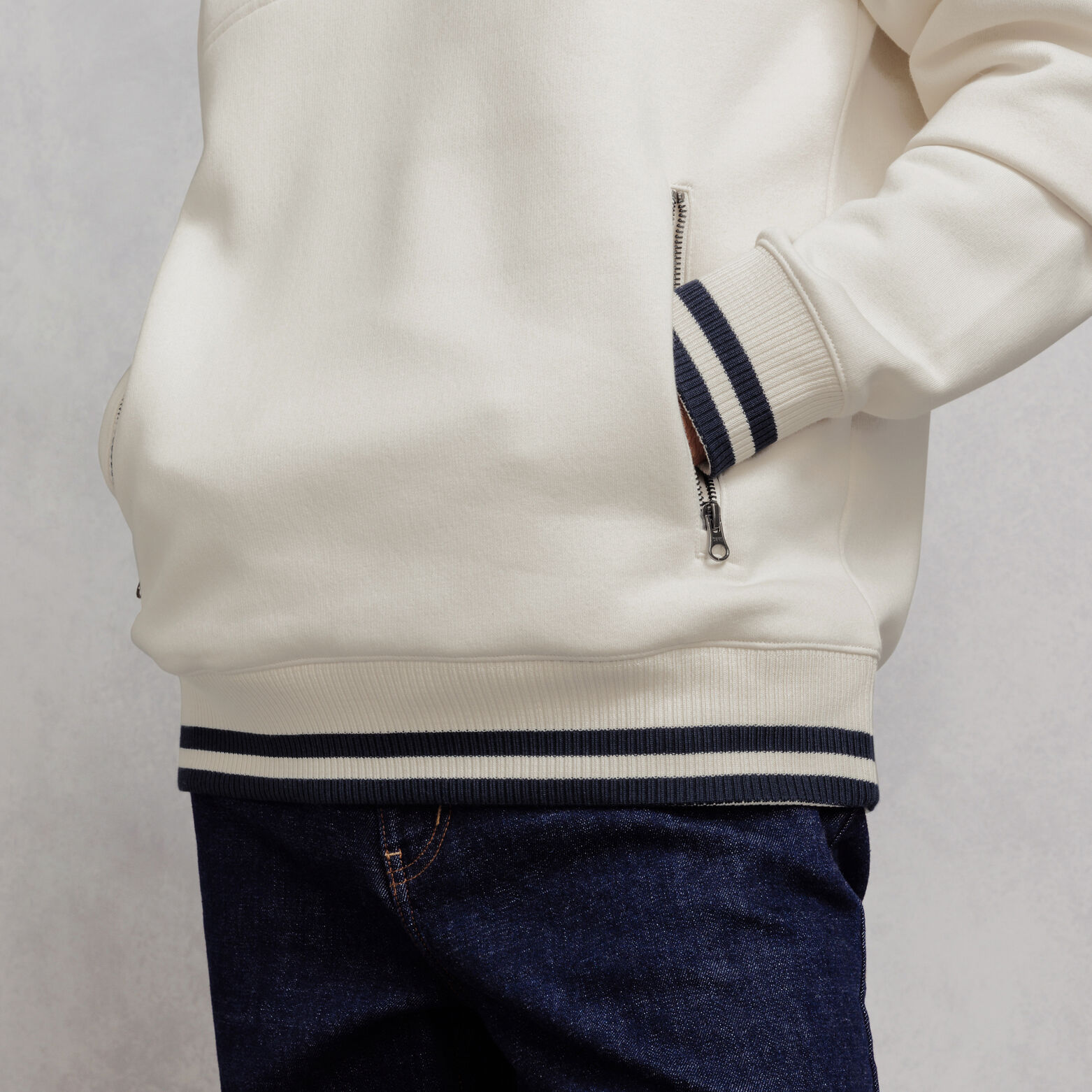 Sweater met rits, opstaande kraag, contrastboord