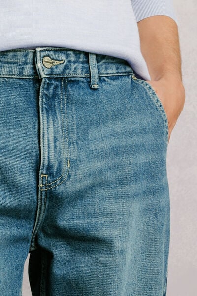 Jean loose 3 longueurs d&eacute;lav&eacute; 100% coton
