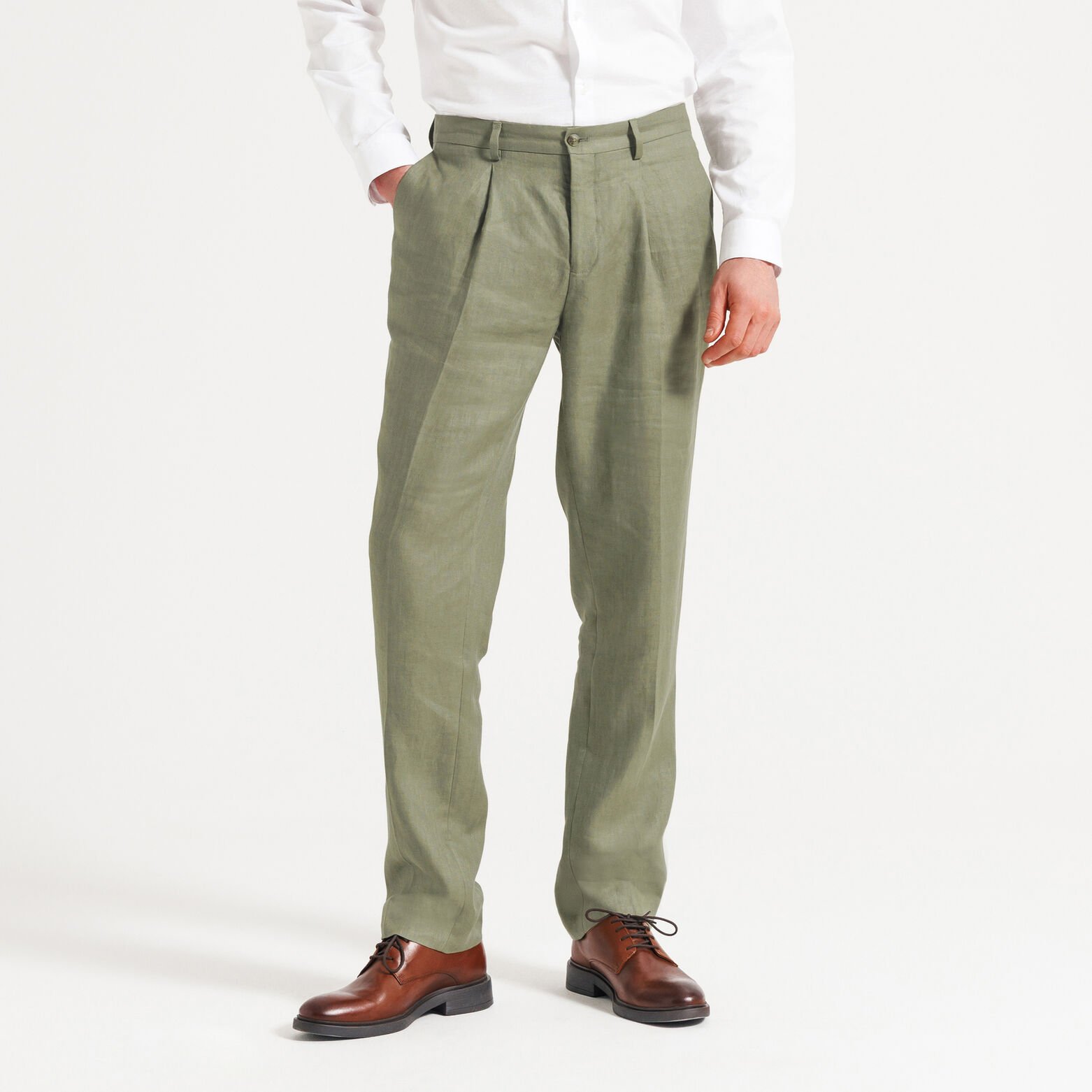 Pantalon de costume confort motif chevron 100% lin