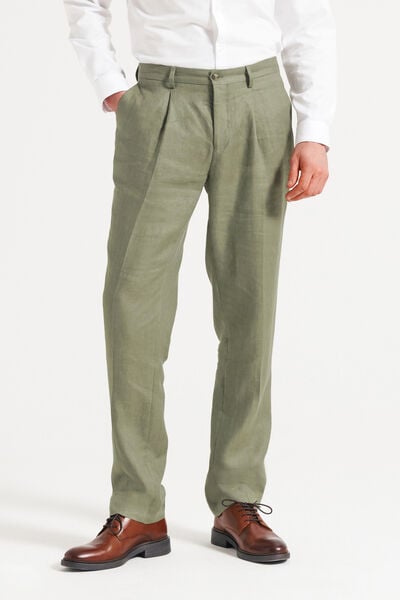 Pantalon de costume confort motif chevron 100% lin