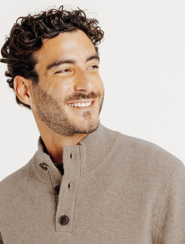 Pull col montant boutonn&eacute; lambswool