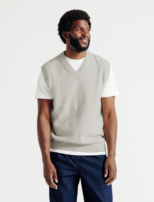 Pull col v sans manches