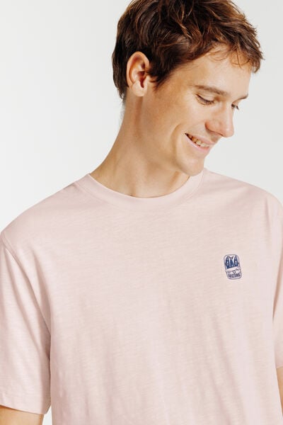 T-shirt in gevlamde stof met borduursel op de bors