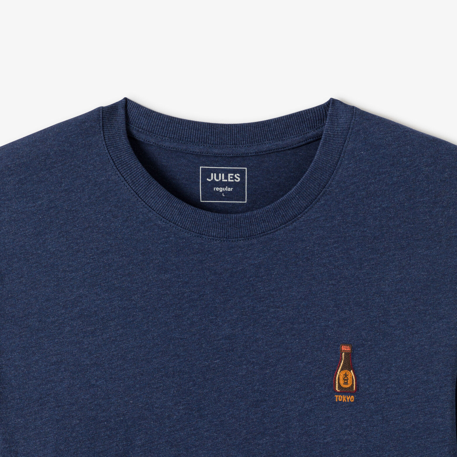 Tee shirt chiné brodé col rond