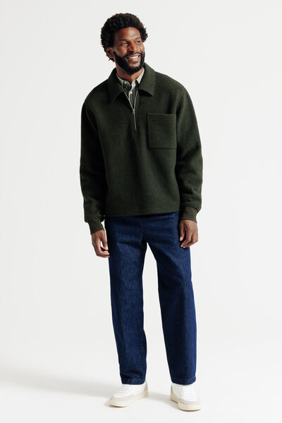Sweat col polo zippé contenant de la laine
