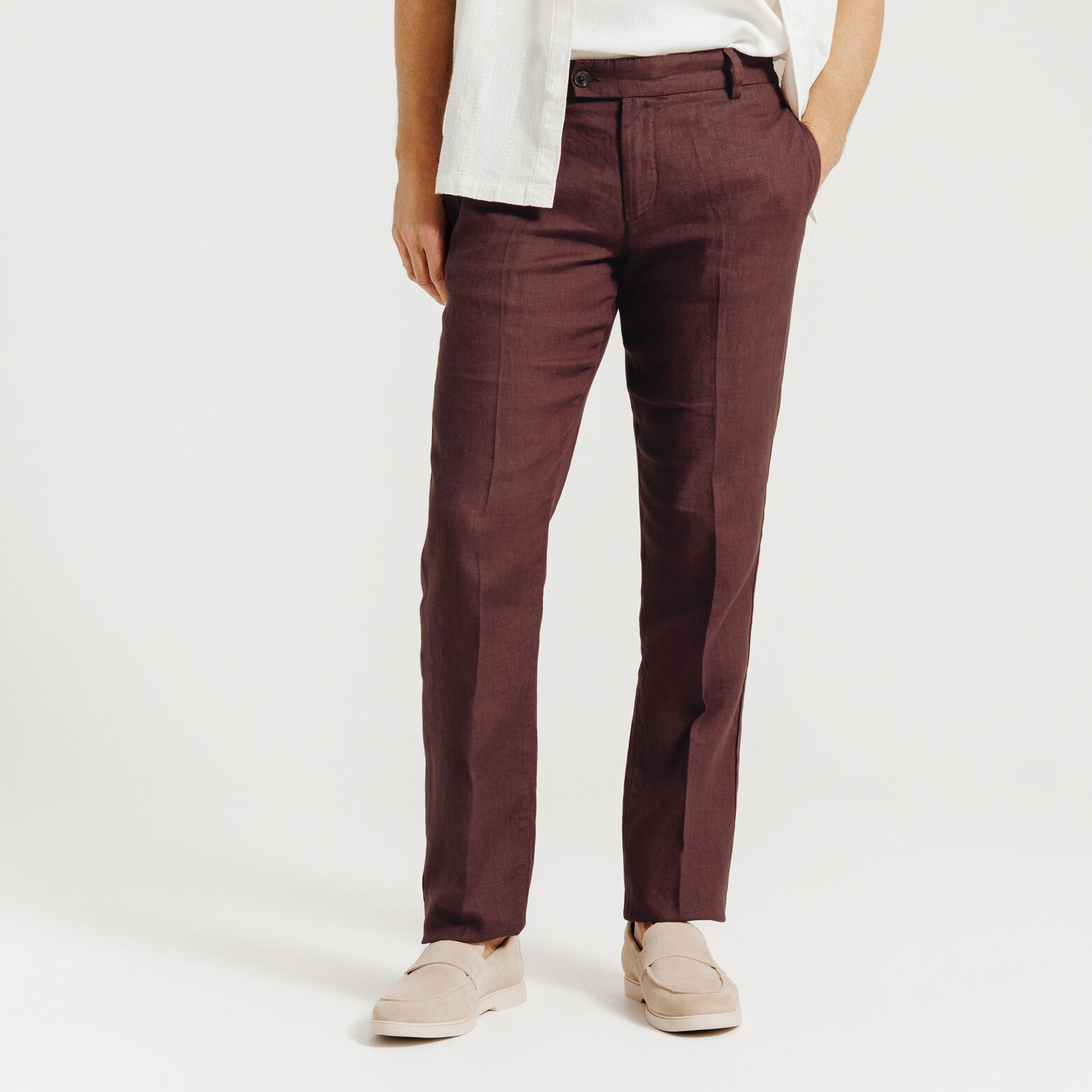 Straight fit chinobroek in 100% linnen