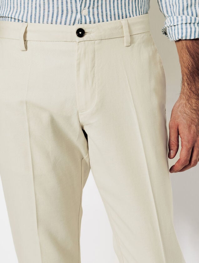 Pantalon droit m&eacute;lange coton lin