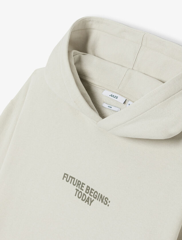 Relaxed fit sweater met kap, print op voor-en acht