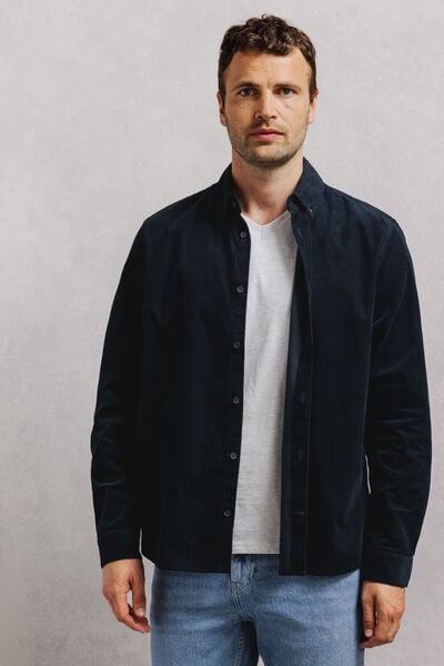 Chemise en velours c&ocirc;tel&eacute; unie 100% coton