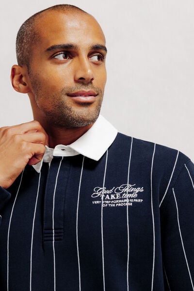 Polo molleton ray&eacute; brod&eacute; poitrine