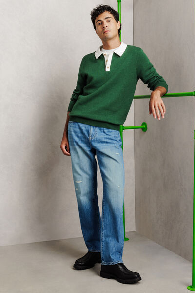 Jean loose avec abrasion d&eacute;lav&eacute; 100% coton