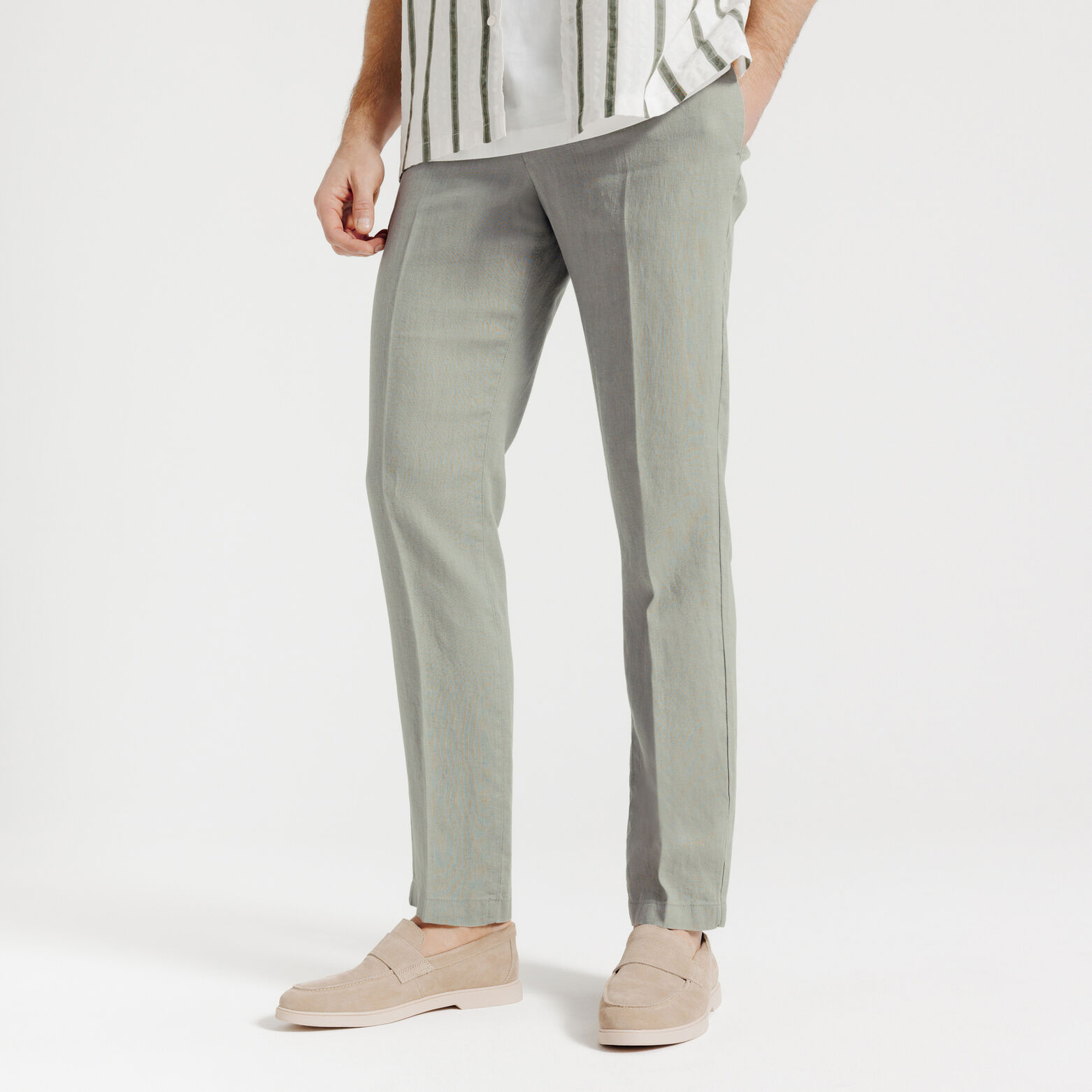 Pantalon chino straight 100% lin