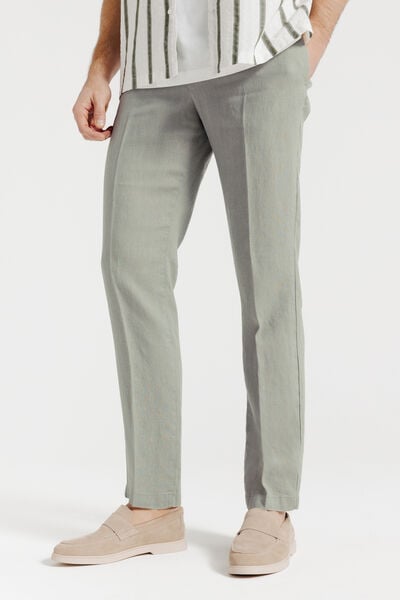 Pantalon chino straight 100% lin