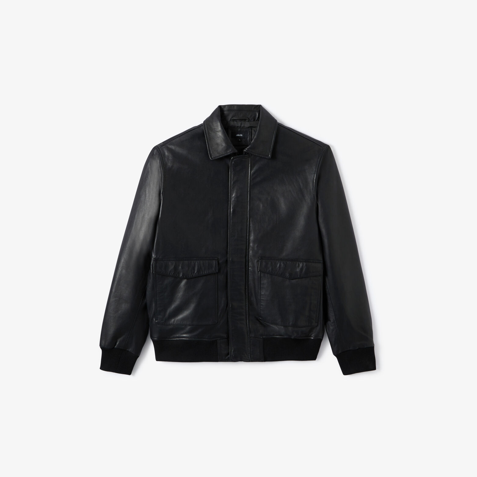 Blouson 100% leer met hemdkraag