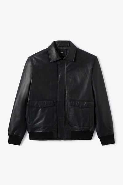 Blouson 100% leer met hemdkraag